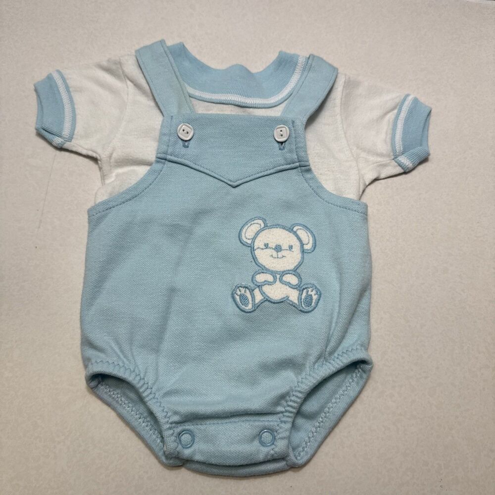 VTG 1970s Carters Baby Boy Blue Bubble Romper Sunsuit Bear To 13 LBS 3 Months